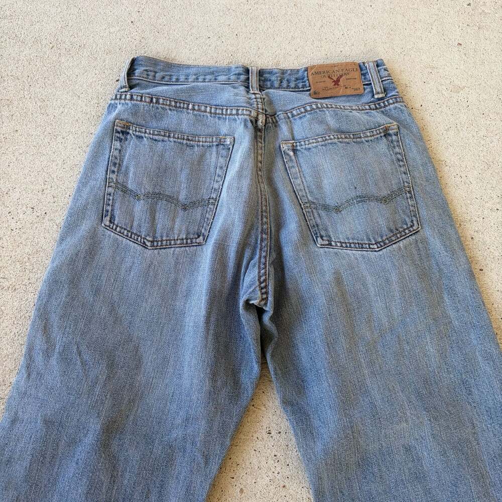 Y2k American Eagle Loose Fit Distressed Blue Denim Jeans Size 28/30 - Picture 3 of 6